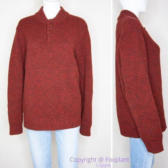 NEW L.L.Bean women's 100% wool rusty red sweater‎ with stand collar, size Large - Picture 1 of 16
